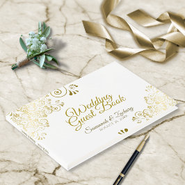 Gold Frilly Filigree Elegant Wedding Gastenboek