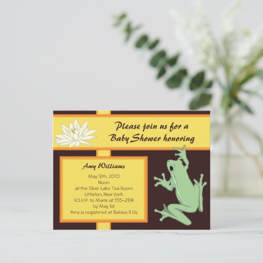 Gold Frog en Lotus Baby shower Invitation Uitnodiging Briefkaart (Staand voorkant)