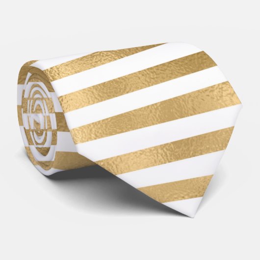 Gold Frozen Background White Stripes Stropdas (Opgerold)