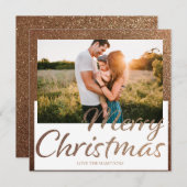 Gold Full Glitter Photo Merry Kerstmis Kaart (Voorkant / Achterkant)