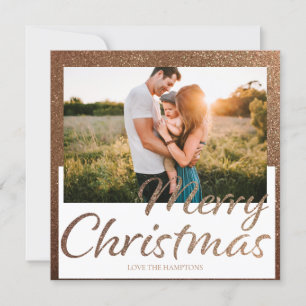 Gold Full Glitter Photo Merry Kerstmis Kaart