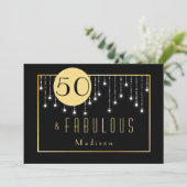 Gold Fun Fab 50th Birthday Invitation Kaart (Staand voorkant)