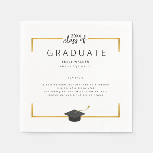Gold Fun Facts Afstudeerfeest servetten (Voorkant)