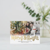 Gold Fun Merry Bright Photo Modern Briefkaart (Staand voorkant)