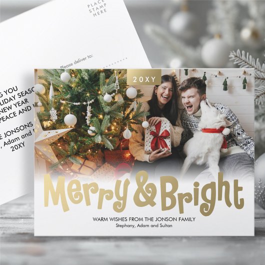 Gold Fun Merry Bright Photo Modern Briefkaart