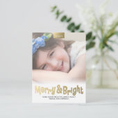 Gold Fun Merry en Bright Photo Modern Briefkaart (Staand voorkant)