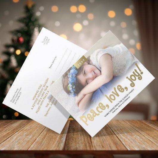 Gold Fun Peace Love Joy Foto Modern Briefkaart