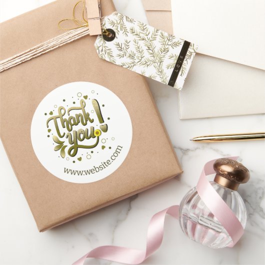 Gold Fun Script Bedankt Small Business Website Ronde Sticker (Geschenken)