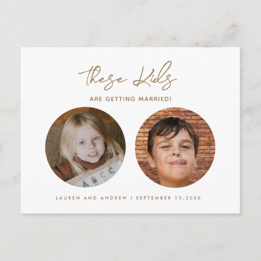 Gold Funny Kinder Photo Script Wedding Save the Da Aankondigingskaart (Voorkant)