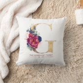 Gold G Monogram Floral Burgundy Red en Navy Blue Kussen (Deken)