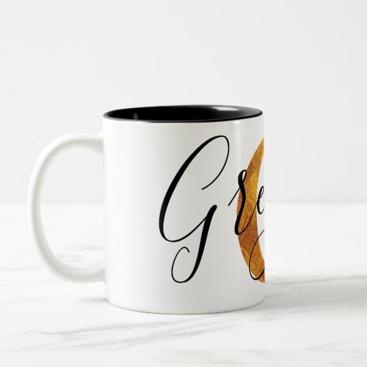 Gold 'G' Monogram met persoonlijke naam Tweekleurige Koffiemok (Links)