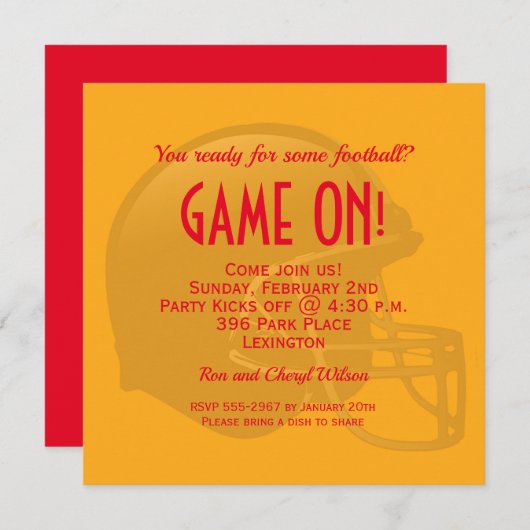 Gold Game Day Football Helmet Party-uitnodigingen (Voorkant / Achterkant)