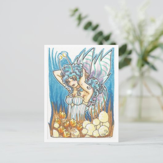 Gold Garden blauw Fairy fantasie Art Print Briefkaart (Staand voorkant)