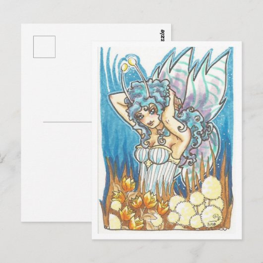 Gold Garden blauw Fairy fantasie Art Print Briefkaart (Voorkant / Achterkant)