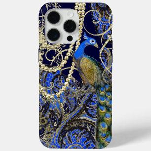 Gold Garland Navy Black Peacock Swirl iPhone 15 Pro Max Hoesje