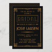 Gold Gatsby Art Deco Bridal Shower-uitnodigingen Kaart (Voorkant / Achterkant)