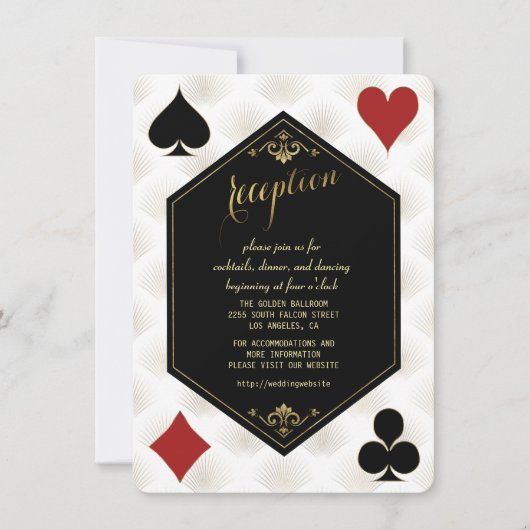 Gold Gatsby Casino Art Deco Wedding Reception Kaart (Voorkant)