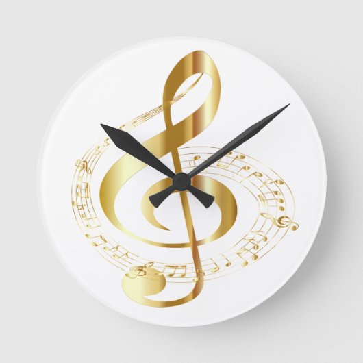 Gold Gclef On White Wall Clock Ronde Klok (Voorkant)