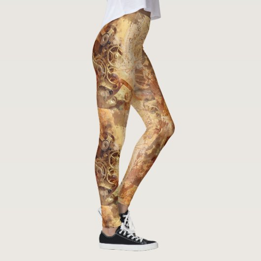 Gold Gears Mandala Celestial Steampunk Pattern Leggings (Rechts)