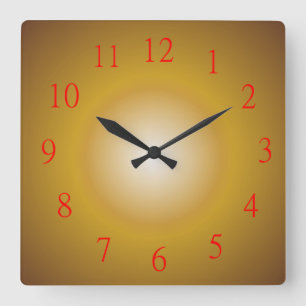 Gold gekleurd met rode cijfers> wandklok