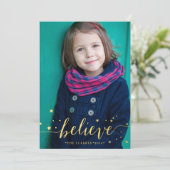 Gold Geloof handschrift | Vakantieknopkaart Feestdagenkaart (Staand voorkant)