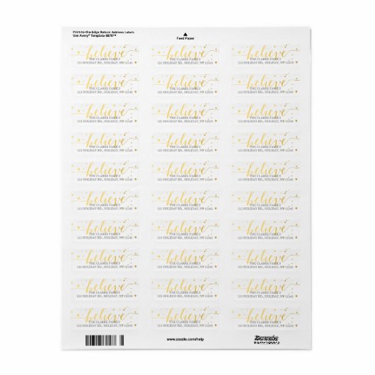 Gold Geloof Handwriting Holiday Address Label (Full Sheet)