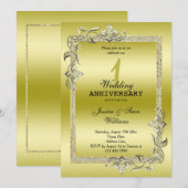 Gold Gem en Glitter 1st Wedding Jubileum Kaart (Voorkant / Achterkant)