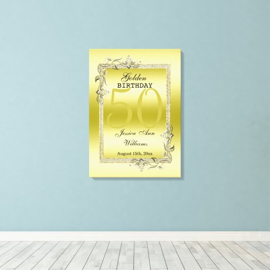 Gold Gem en Glitter 50e gouden verjaardag Canvas Afdruk (Insitu (Houten vloer))