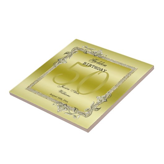 Gold Gem en Glitter 50e gouden verjaardag Tegeltje (Zijkant)