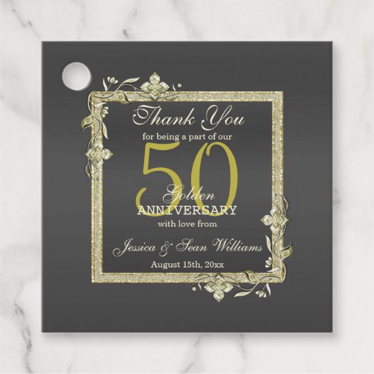 Gold Gem en Glitter 50th Golden Wedding Bedankjes Labels (Voorkant)