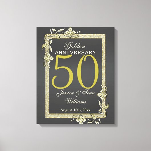 Gold Gem en Glitter 50th Golden Wedding Canvas Afdruk (Voorkant)