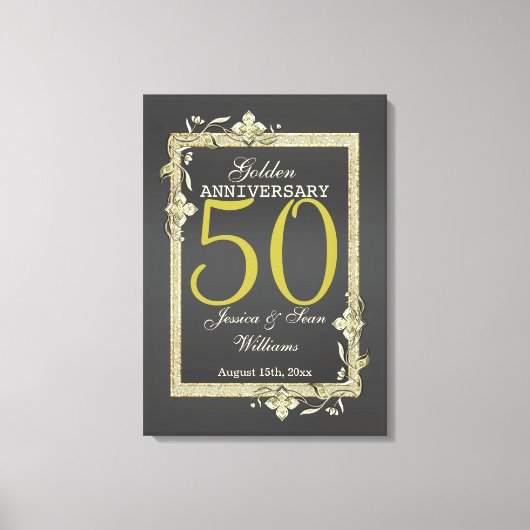 Gold Gem en Glitter 50th Golden Wedding Canvas Afdruk (Voorkant)