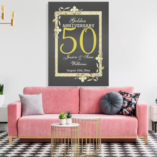 Gold Gem en Glitter 50th Golden Wedding Canvas Afdruk (Insitu (Woonkamer))