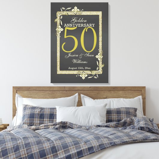 Gold Gem en Glitter 50th Golden Wedding Canvas Afdruk (Insitu (Slaapkamer))