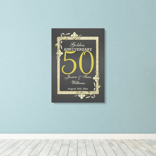 Gold Gem en Glitter 50th Golden Wedding Canvas Afdruk (Insitu (Houten vloer))
