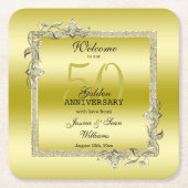 Gold Gem en Glitter 50th Golden Wedding Jubileum Kartonnen Onderzetters (Voorkant)