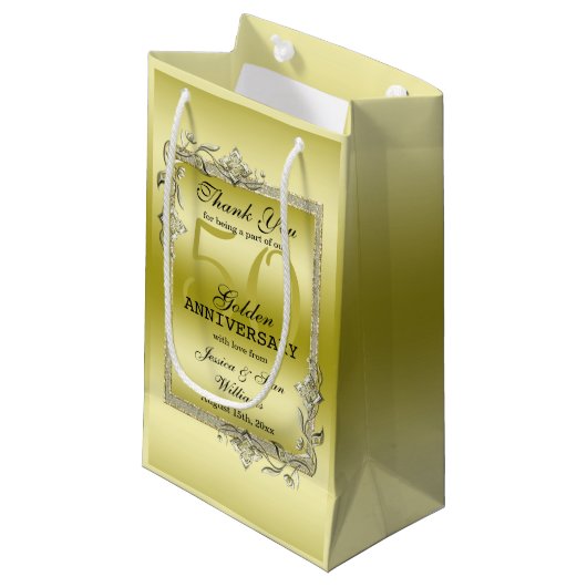 Gold Gem en Glitter 50th Golden Wedding Jubileum Klein Cadeauzakje (Voorkant Gekanteld)