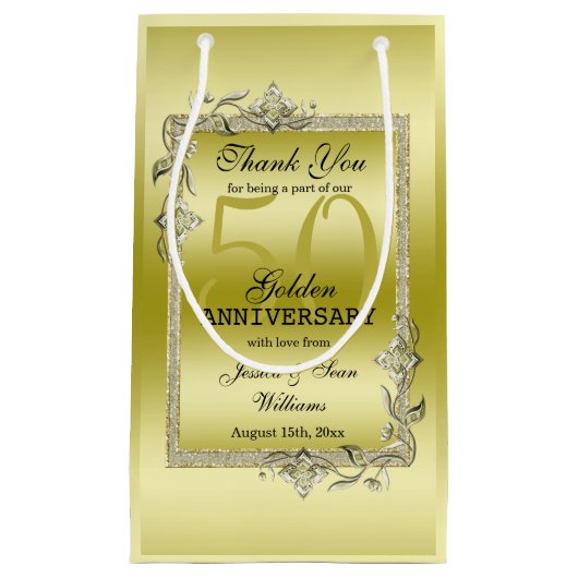Gold Gem en Glitter 50th Golden Wedding Jubileum Klein Cadeauzakje (Voorkant)
