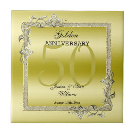Gold Gem en Glitter 50th Golden Wedding Jubileum Tegeltje