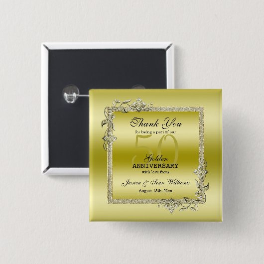 Gold Gem en Glitter 50th Golden Wedding Jubileum Vierkante Button 5,1 Cm (Voorkant /achterkant)