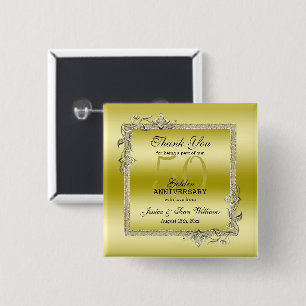 Gold Gem en Glitter 50th Golden Wedding Jubileum Vierkante Button 5,1 Cm