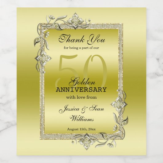 Gold Gem en Glitter 50th Golden Wedding Jubileum Wijn Etiket (Enkel label)