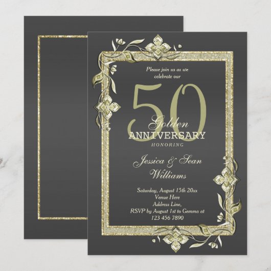 Gold Gem en Glitter 50th Golden Wedding Kaart (Voorkant / Achterkant)