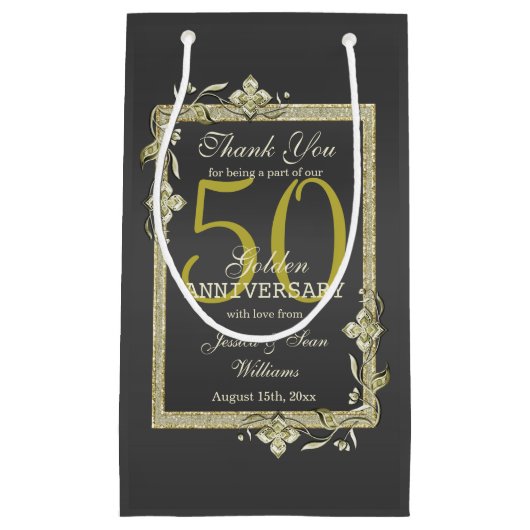 Gold Gem en Glitter 50th Golden Wedding Klein Cadeauzakje (Voorkant)