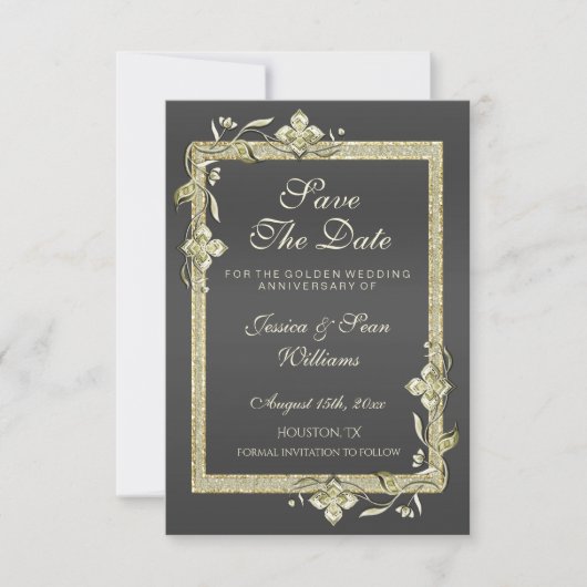 Gold Gem en Glitter 50th Golden Wedding Save The Date (Voorkant)