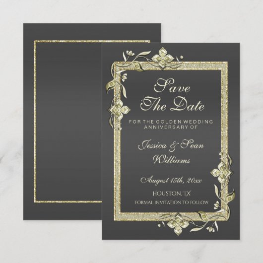 Gold Gem en Glitter 50th Golden Wedding Save The Date (Voorkant / Achterkant)