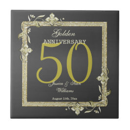 Gold Gem en Glitter 50th Golden Wedding Tegeltje