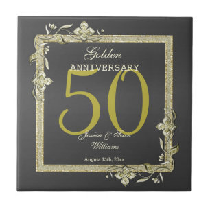Gold Gem en Glitter 50th Golden Wedding Tegeltje