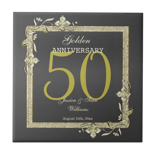 Gold Gem en Glitter 50th Golden Wedding Tegeltje (Voorkant)