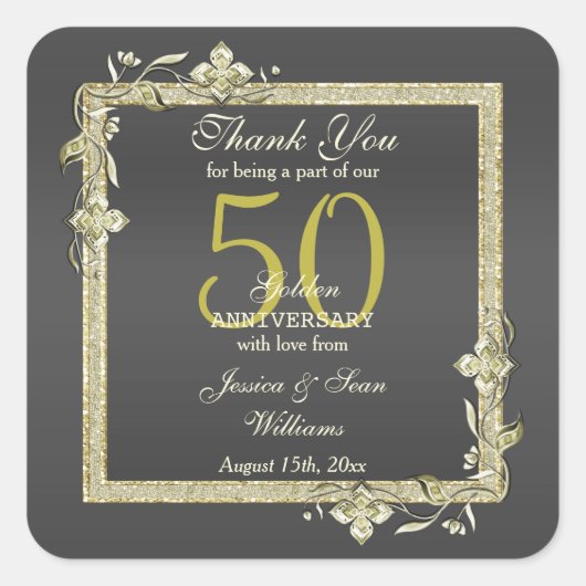 Gold Gem en Glitter 50th Golden Wedding Vierkante Sticker (Voorkant)